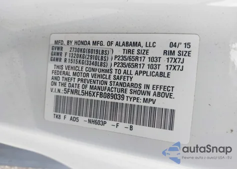 2015 Honda Odyssey Ex-L from USA, damaged, VIN 5FNRL5H6XFB089039